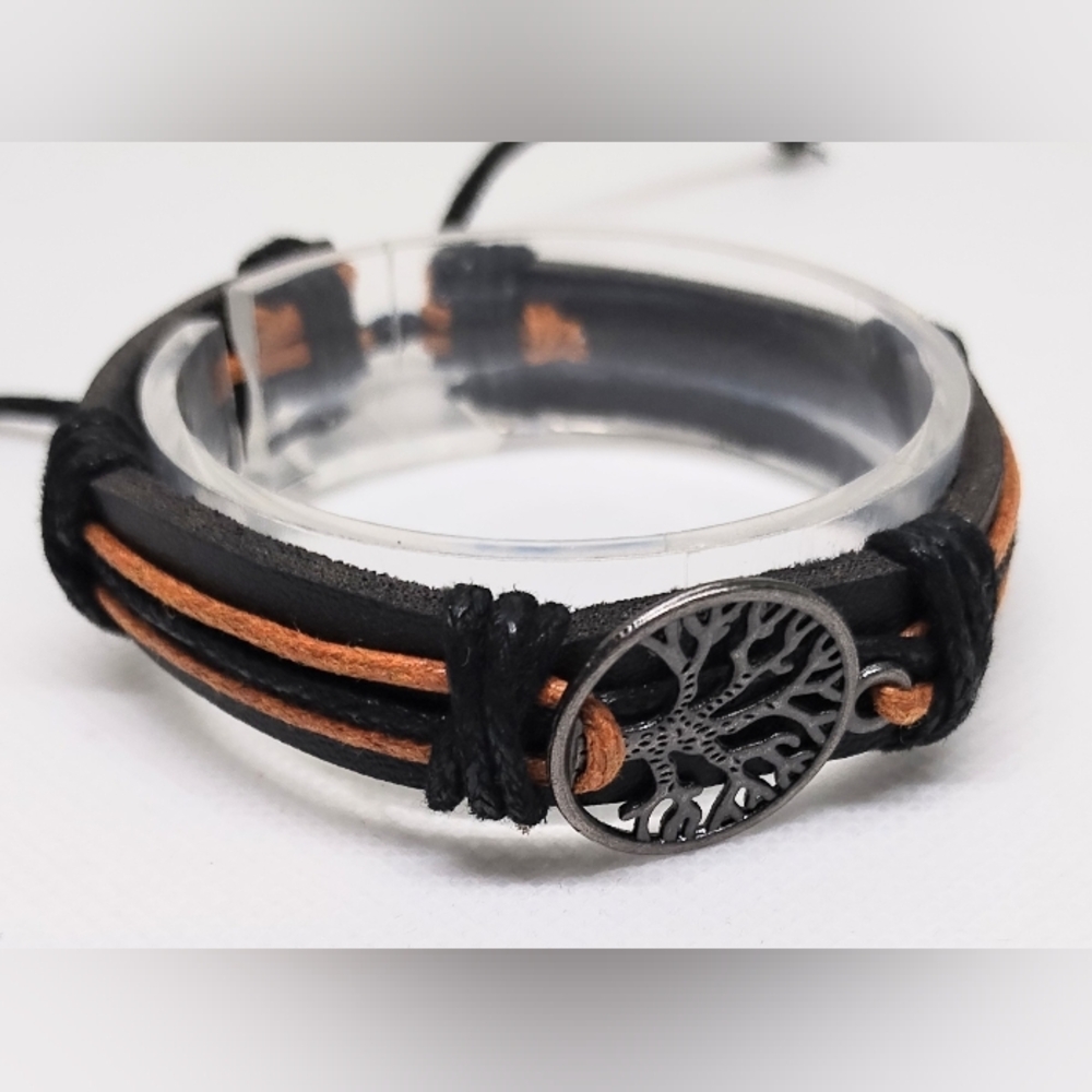 Men's Bracelet Leather Tree Of Life Layered Brown New f79